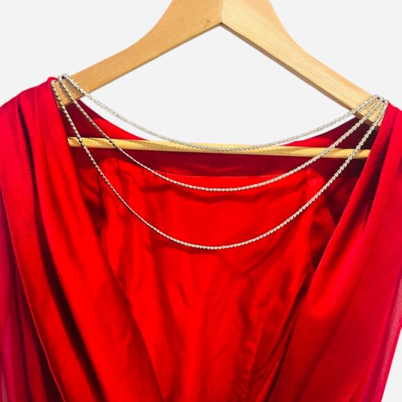 IvaNova  Mini Backless Dress W/Rhinestones and Long Dramatic Sheer Sleeve Red 4 - Picture 6 of 10